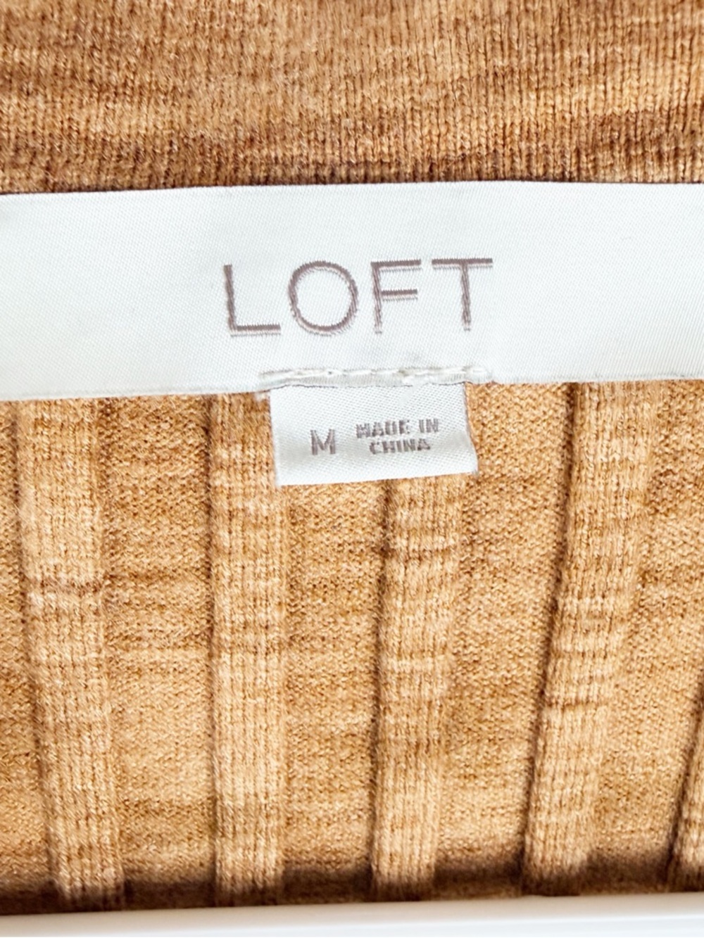 LOFT Ribbed Knit Midi Size M Rust Tan Brown Long Sleeve Collared Sweater Dress - Picture 7 of 14